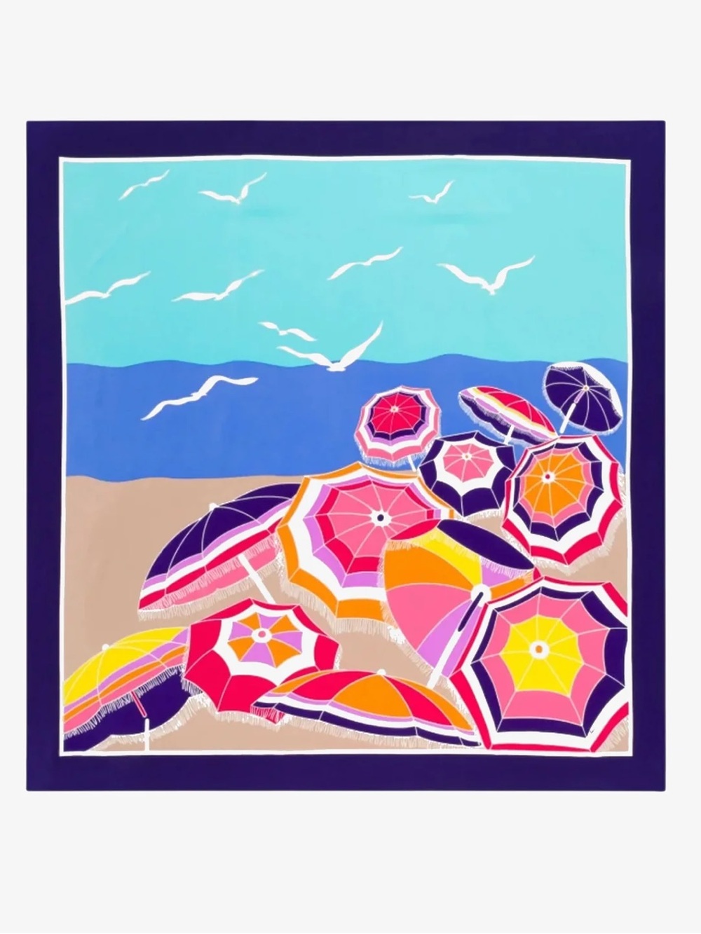 Trina Turk Multicolor Beach Umbrella Scarf with Navy Border